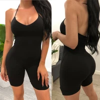 women summer slim fit romper shorts halter black jumpsuits sling backless elastic fitness overalls tracksuit one piece clothes