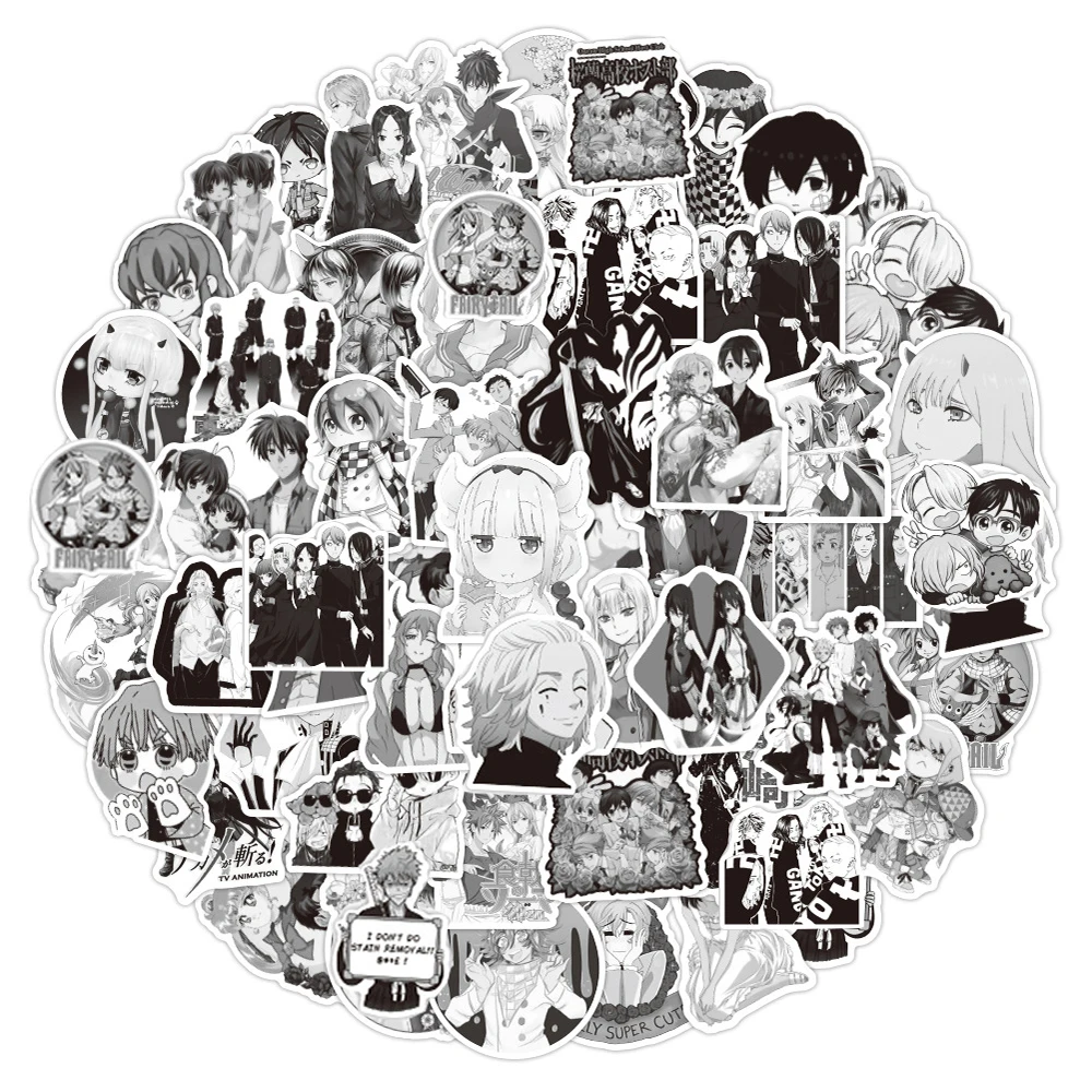 

10/30/50PCS Black and White FAIRY TAIL Anime Stickers Laptop Water Bottle Luggage DIY Waterproof Aesthetic Decal Sticker for Kid