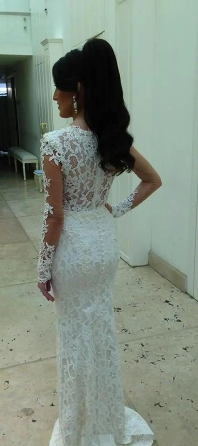 

Eightale Mermaid Wedding Dress 2020 Lace V-Neck Long Sleeves Boho Wedding Gowns with Detachable Skirt Formal Bride Dress