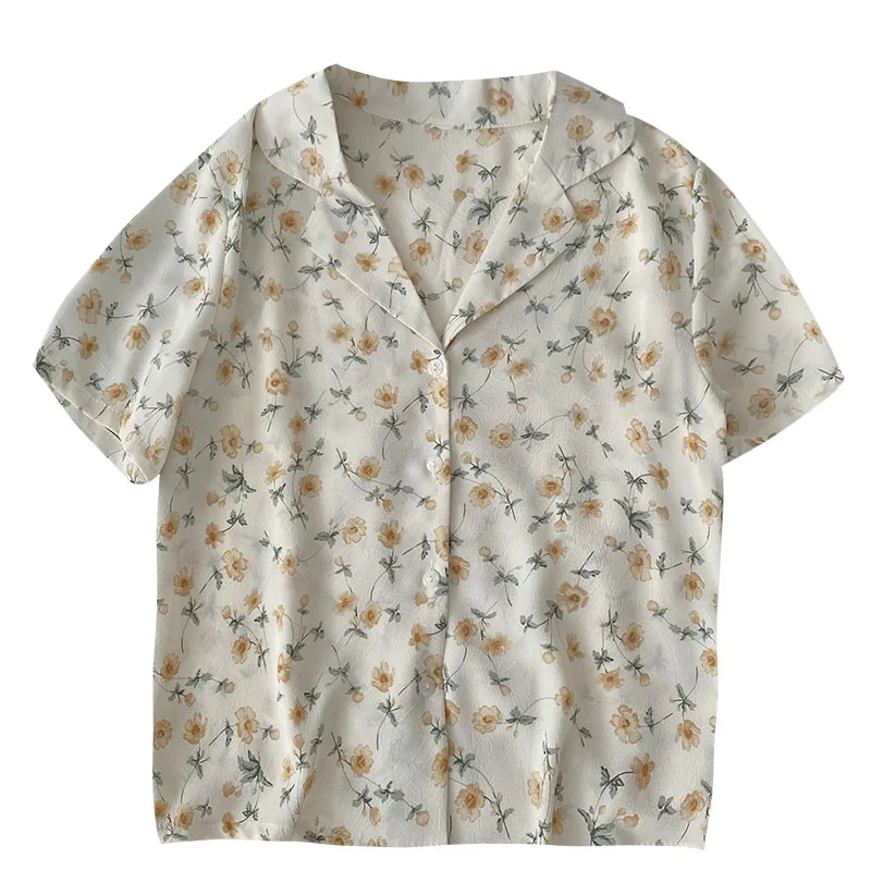 

Kimutomo Floral Shirt Female Summer 2021 New Women Clothing Korean Loose Casual Ladies Notched Short Sleeve Blouse Fashion