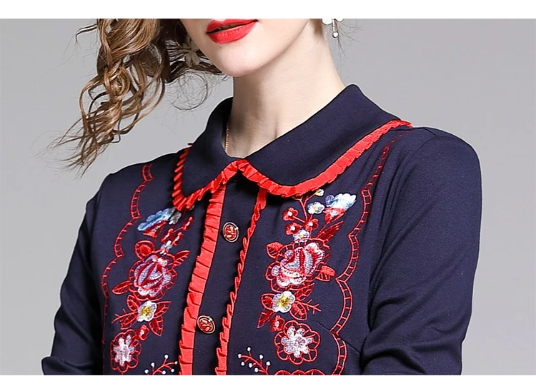 Новая мода 2019 осенние женские элегантные с цветочным рисунком в винтажном стиле