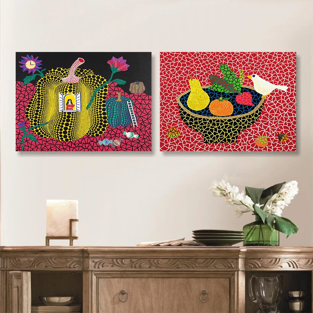 

Yayoi Kusama птицы сети искусство точки холст живопись абстрактная фотография Тыква девушка постер настенный принт картины декор для спальни