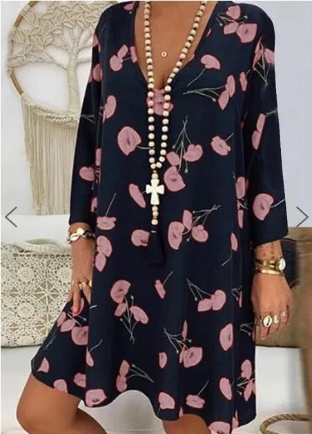 Женская обувь Сезон осень платье в богемном стиле Длинные рукава Цветочный принт