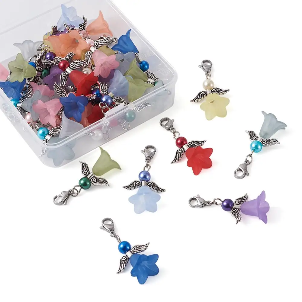 

Акриловые подвески в форме ангела с крыльями и цветами, стеклянные жемчужные бусины для сережек, ожерелья, брелока, ювелирные изделия для ру...