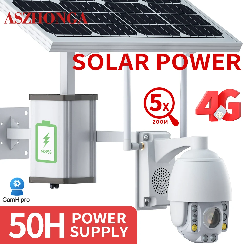 

4G SIM Card 1080P Wireless Security IP Camera HD Surveillance Dome Cam 60W Solar Panel With 30A/40A Rechargeable Battery CamHi