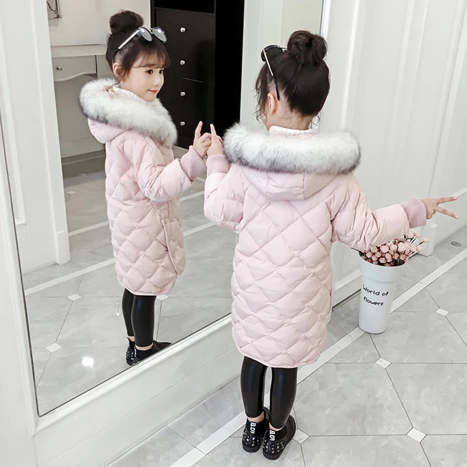 Пальто для девочек толстые теплые парки Детский мягкий пуховик с меховым