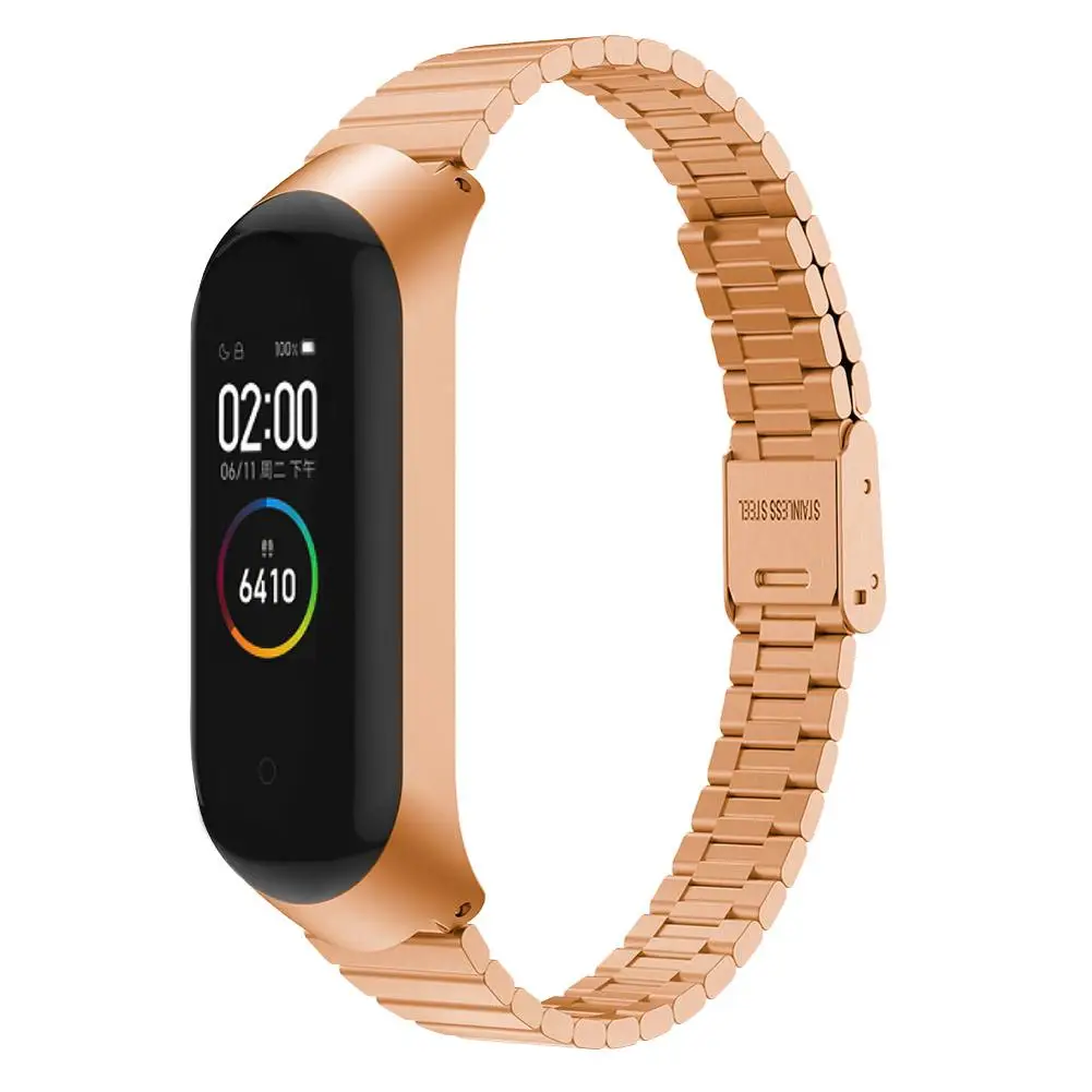 Rose Gold Для Xiaomi Mi Band 4 фитнес-трекер цветной металлический ремешок корпус из нержавеющей стали модные сменные браслеты - Цвет: Rose Gold