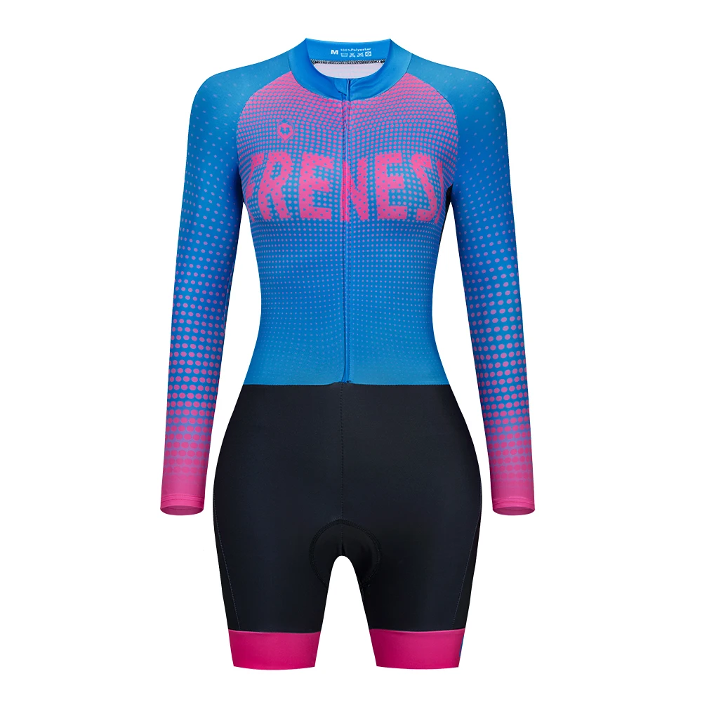

Frenesi Women's Bodysuit Jumpsuit Set Cycling Long Sleeve Skinsuit Uniform Bicycle Triathlon Pro Go Riding Sport Running Kits