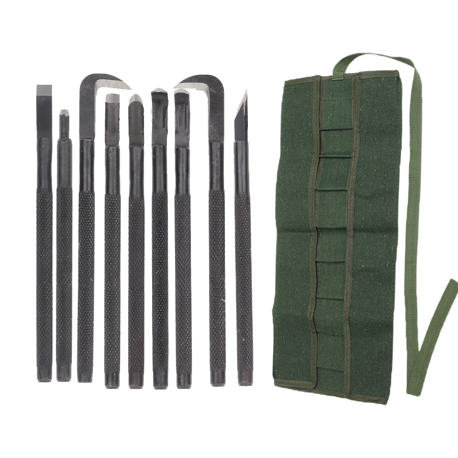 

9Pcs Bonsai Carving Tool Set Forging Steel Carving Hooked Knife Kit Anti-slip Handle Garden Pruning Tools with Storage bag