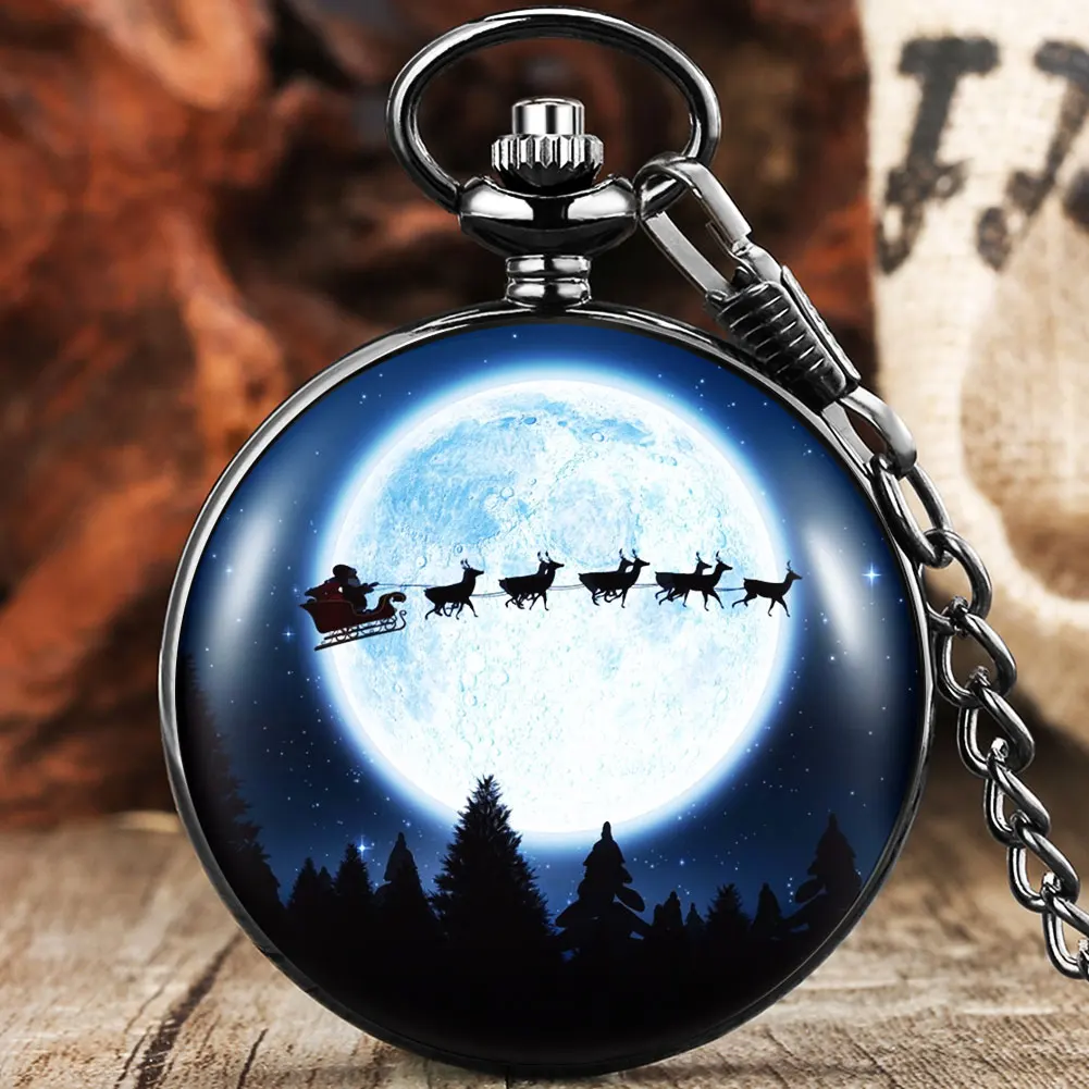 

Christmas Theme Quartz Pocket Watch Fashion Elegant Men Women Roman Number Dial Pendant Fob Watch Gifts Clock Friends