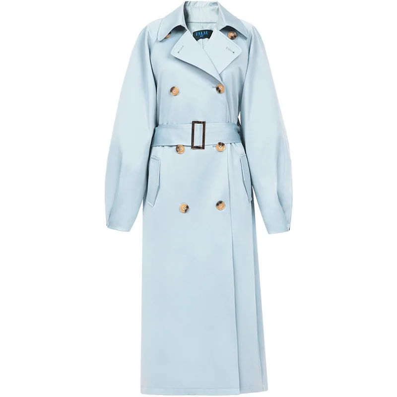 

Limited Edition Luxury Fashion Elegant Lady Double Breasted Blue Long Trench Coat Female