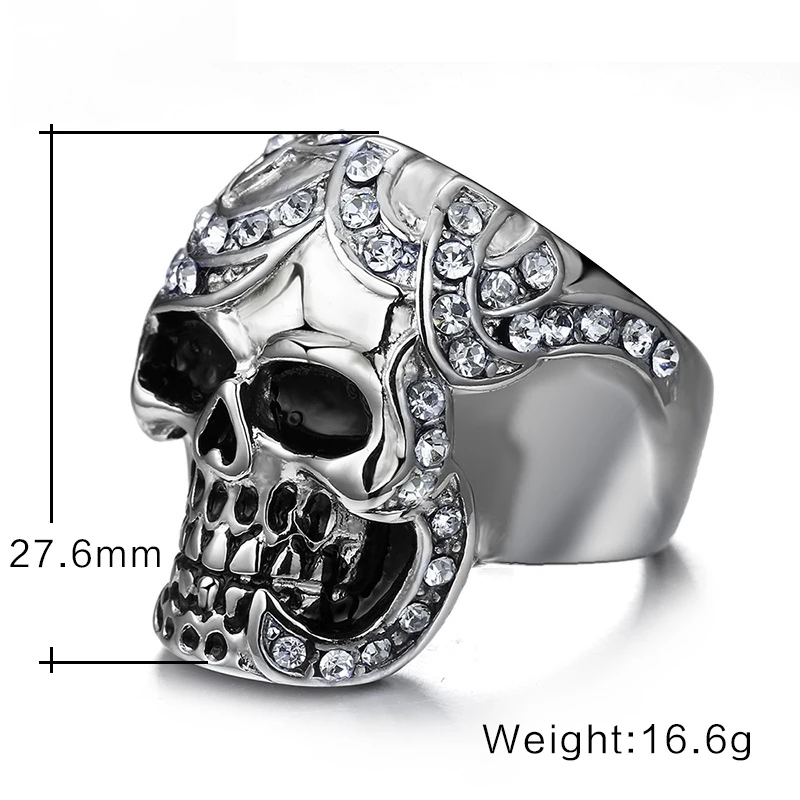 Серебряный кубический цирконий мужской череп, кольцо для панков Rock Jewerly
