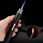 Искренняя прямая ветрозащитная струйная зажигалка, креативная индивидуальная газовая надувная ручка с синим пламенем, двойной переключатель огня, Сварочная горелка