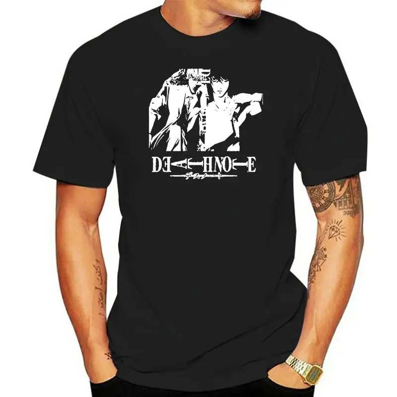 

100% Cotton Print Mens Summer New Death Note L Light Yagami Horror Anime Manga Men Black T-Shirt Size S-3XL Tee Shirt