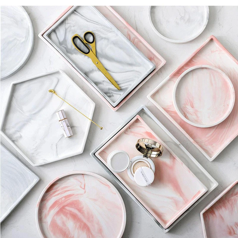 Керамический геометрический поднос розовая мраморная посуда 1 шт. домашняя