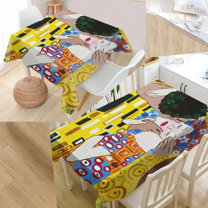 

The Kiss Gustav Klimt Custom Table Cloth Oxford Fabric Rectangular Waterproof Oilproof Table Cover Family Party Tablecloth