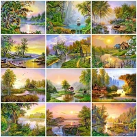 5d diy diamond painting kits tree full round with ab drill embroidery lake landscape diamond mosaic nature wall decorations gift