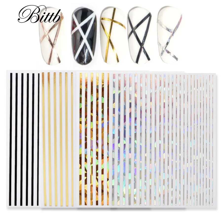 Лента для ногтей Bittb 1 шт. Лазерная золотистая серебристая черная белая