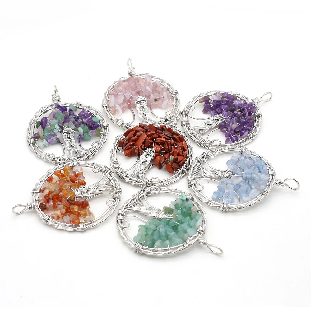 

Natural Stone Tree of Life Rose Quartz Pendant For Jewelry MakingDIY Necklace Accessories Healing Energy Gemstone Charm Gift1PCS