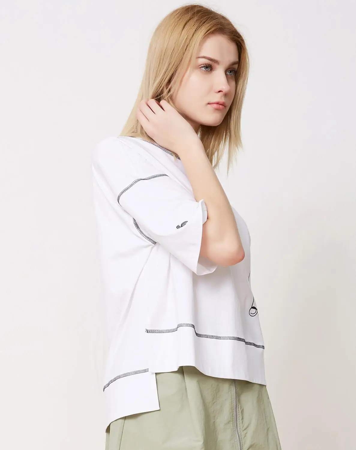 

BOSIDENG summer Tshirt women loose tops casual wear B80226256