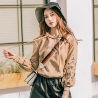 womens autumn and winter new style hooded plus velvet padded sweater long sleeved embroidery korean blouse pullover