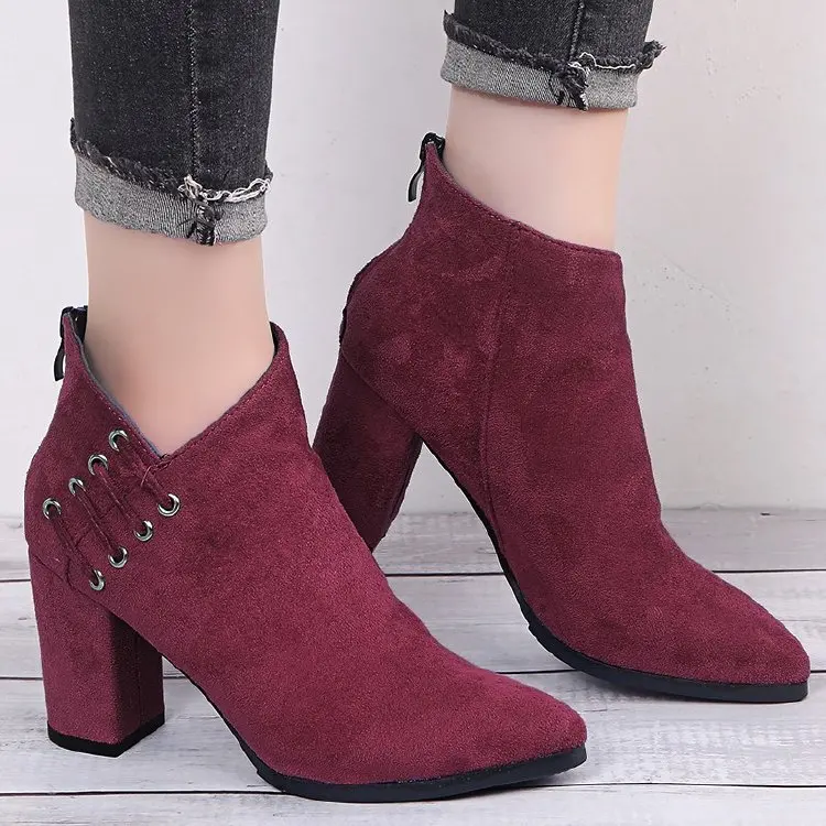 

short style women's shoes Women's Suede thick boots women's new heel spring and autumn single boots versatile medium Heel Ankle
