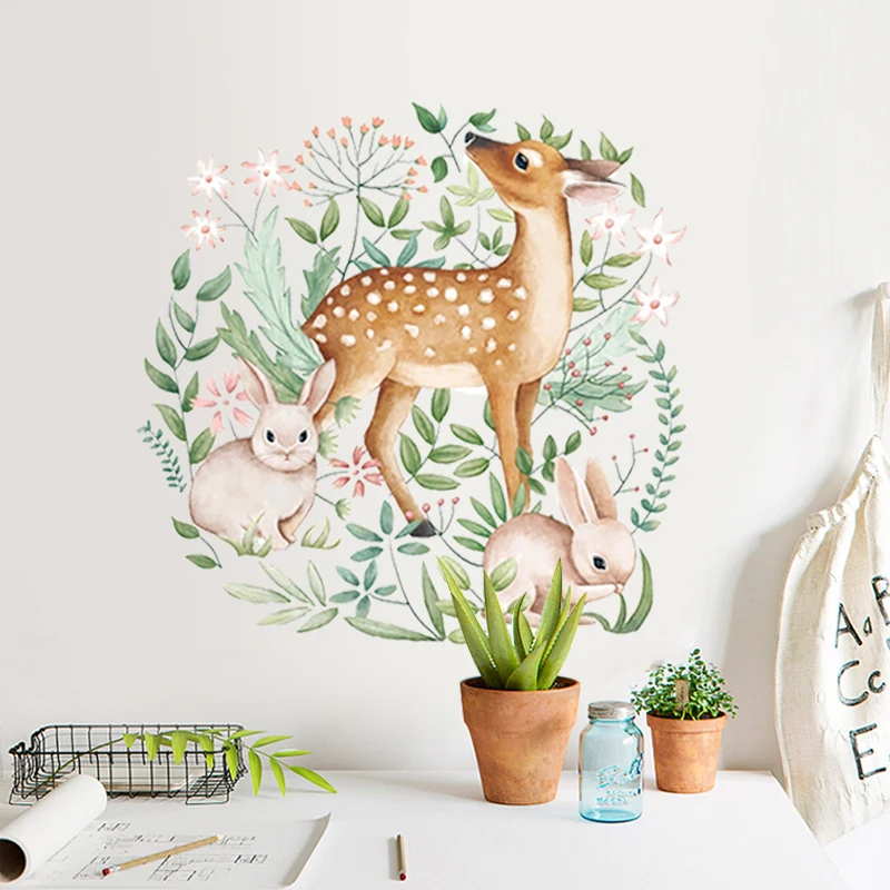 

Creative flowers sika deer wall stickers living room decoration aisle entrance sticker self-adhesive home decor bedroom decor