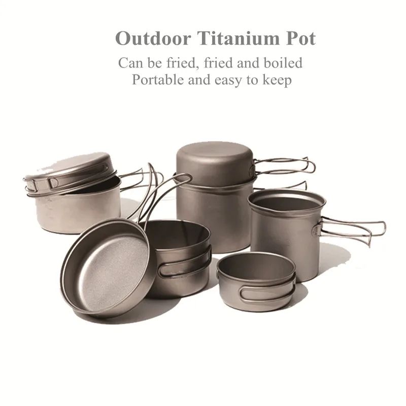 

1-2 Person Ultra-light Titanium Pot Camp Cookware Utensils Outdoor Cooking Pots Set Travelling Hiking Picnic Tableware Equipment