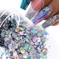 holographic glitter for nail decorations mix laser hexagon shape sparkly 3d nail sequins for nail art accessories