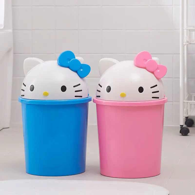 Hello kitty creative cartoon desktop trash can home cute bedroom living room bathroom kitchen large trash can with thick lid
