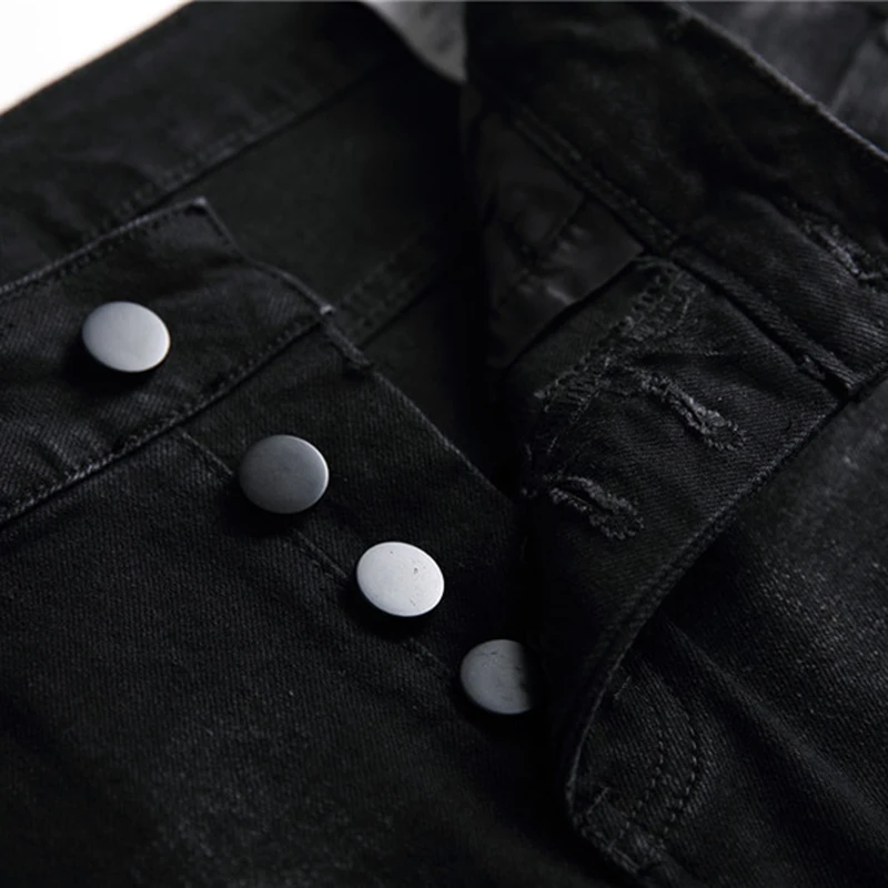 Джинсы мужские Стрейчевые с принтом черепа и звёзд уличная одежда зауженные