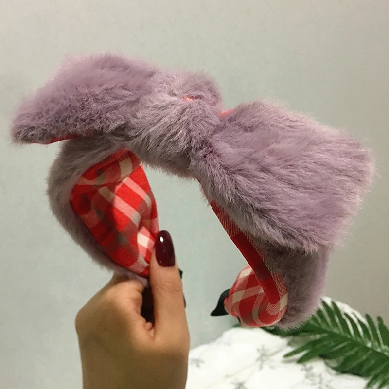 Модная Толстая плюшевая повязка на голову Зимняя женская Меховая из овечьей