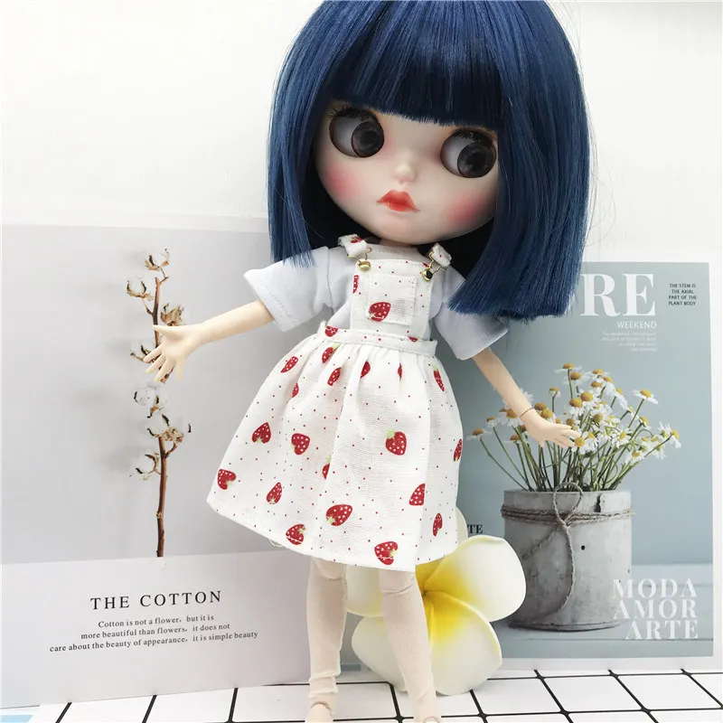 Blyth-ropa para mu&ntilde;ecas, Vestido con tirantes de fresa, Falda vaquera de alta calidad, se adapta a 30cm, 1/6 BJD SD, ropa para mu&ntilde;ecas, 1/6-0