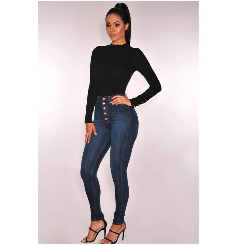 Популярные женские джинсы с высокой талией Стрейчевые тонкие джинсовые брюки