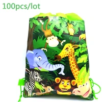 jungle animals birthday party lion elephant zebra giraffe non woven fabrics baby shower decorations drawstring gifts bags 100pcs