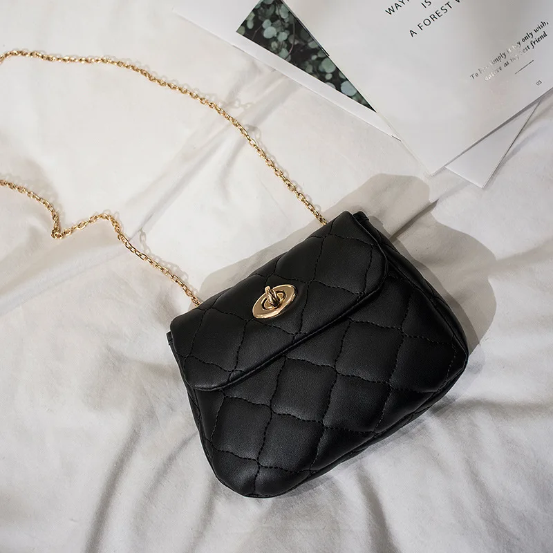 

Women's Fashion Soft Leather Bag Small Single-Shoulder Bag Chain Rhombus Handbag Lock-Type Elegant Women's Messenger Bag