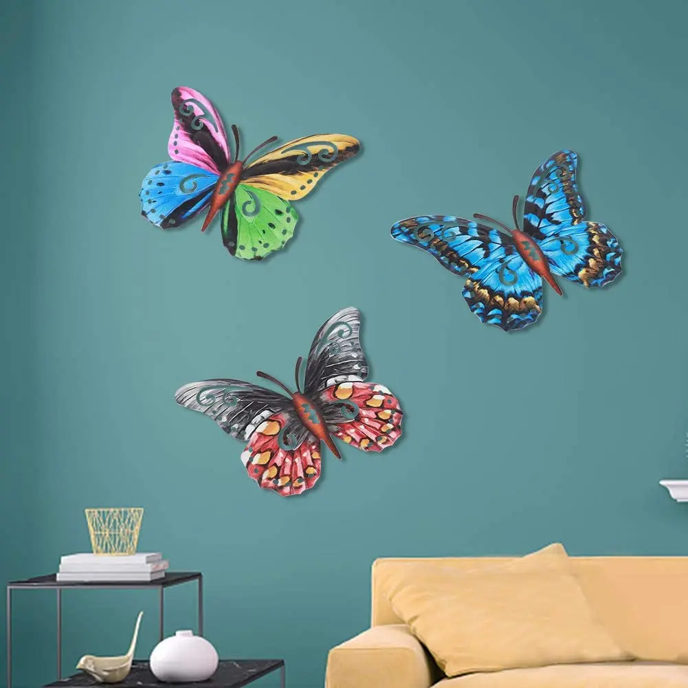 4pcs Metal Butterfly Wall Decoration Hanging Sculpture Artwork Garden Miniaturas Animal Outdoor Statues for Yard | Дом и сад