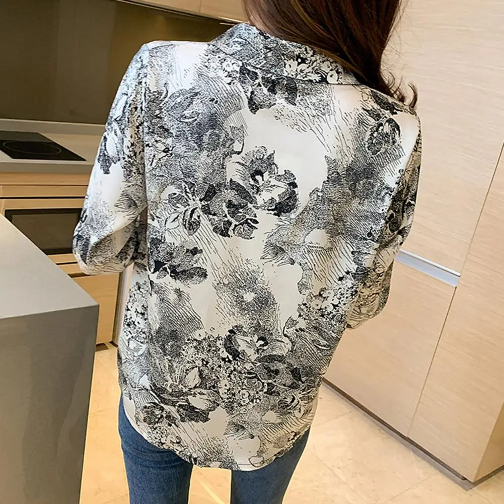 

Women Shirt Ink Print Single-breasted Autumn Lapel Long Sleeve Blouse Streetwear