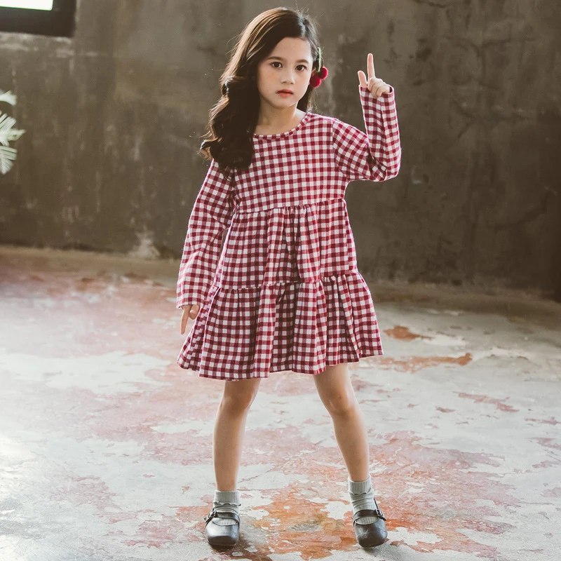 

Girls dress big bowknot girls dress casual plaid dress girls autumn spring children's clothing girls 6 8 10 12 14