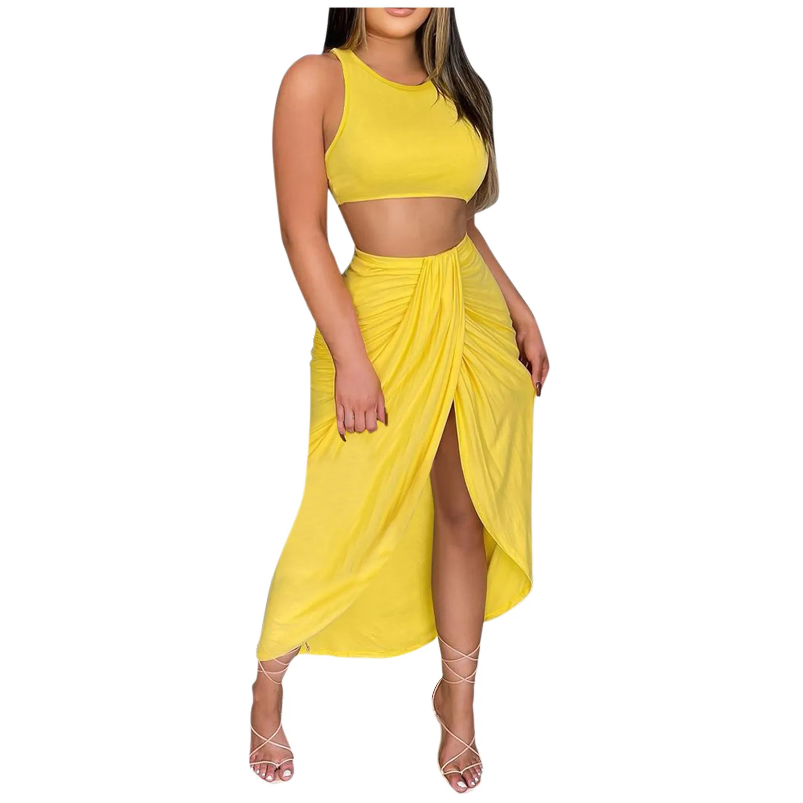 

Women's suit Long Maxi Skirt Two-Piece Suit Set Women Solid Top Printing Slit Beach cropped blazer Summer streetwear