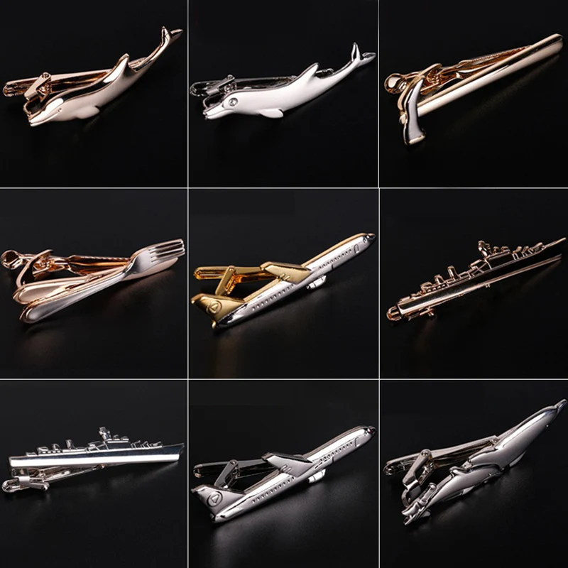 

Men Tie Clips Cute Steamship Dolphin Airplane Tableware Shape Tie Bar Wedding Party Pin Jewelry Cufflinks High Grade Mens Gifts