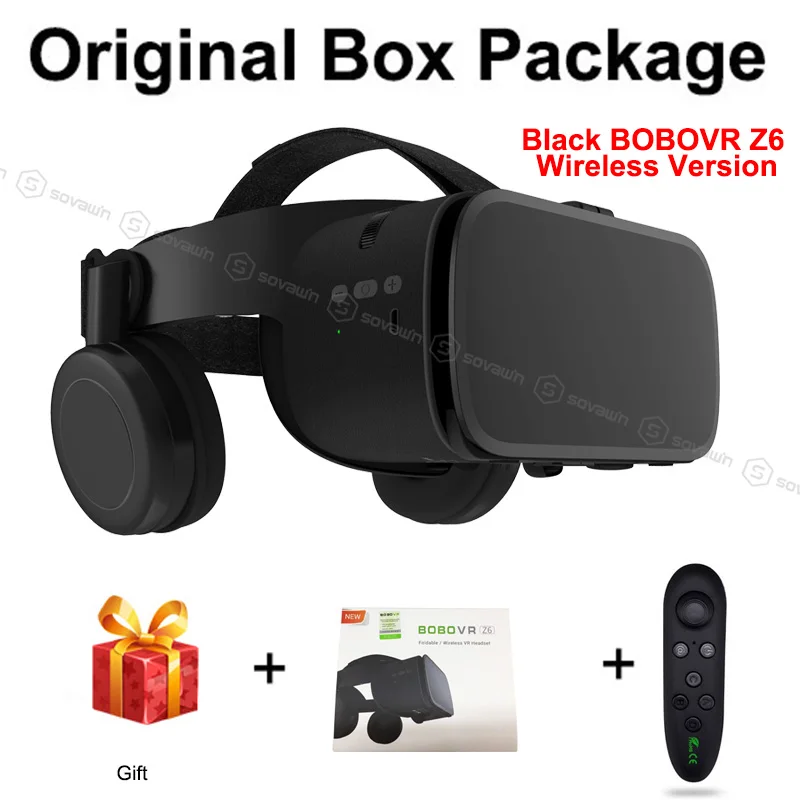 Black with 035 Новинка BoBo VR Z6 очки 3D Виртуальная реальность Беспроводная Bluetooth VR гарнитура шлем для iPhone Android смартфон 4,7-6,2 дюймов - Цвет: Black with 035