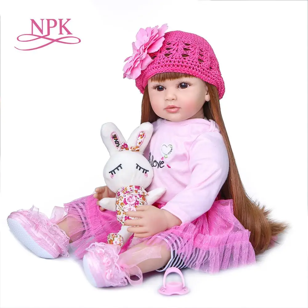 NPK 60 см красивая девочка с длинными волосами кукла-Реборн коллекционная игрушка