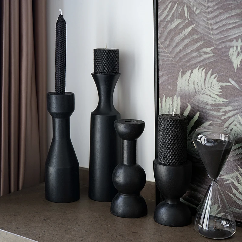 Black white and gray cold tone home decoration candlestick ins wind wooden dessert pedestal props | Дом и сад