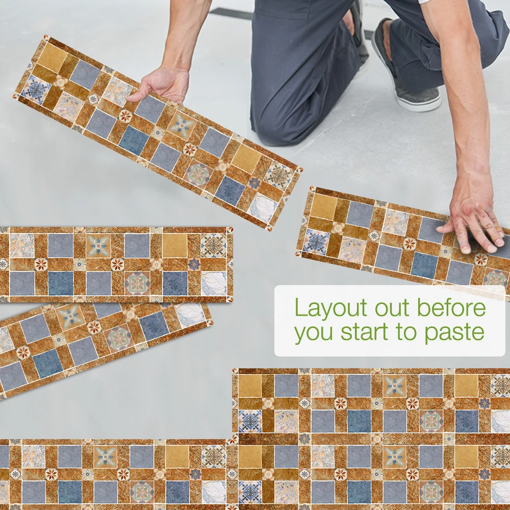 Funlife® Vintage Pattern Tile Stickers Waterproof Peel & Stick Wallpaper Wall Stickers for Furniture Bathroom Kitchen Home Decor