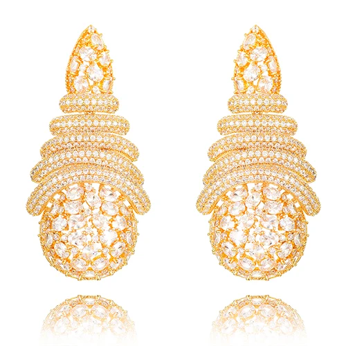 Gold GODKI Свадебные дубайские серьги сережки женские роскошные кубические циркониевые круглые массивные большие серьги-кольца для женщин - Окраска металла: Gold