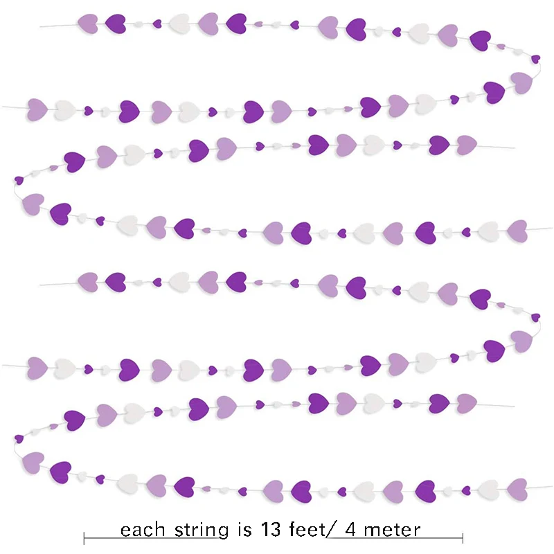 

13Ft Purple White Paper Love Heart Garland Hanging for Lavender Themed Anniversary Birthday Engagement Wedding Party Decorations