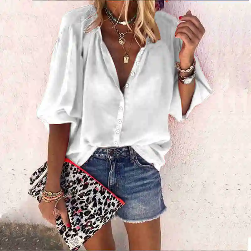 Женские блузки из шифона с v-образным вырезом осенняя элегантная однотонная