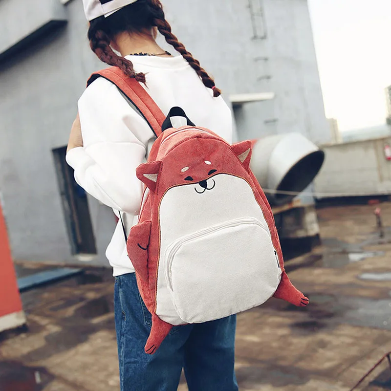 

School Backpack Anime For Teenagers Girls Cute 2021Fashion Designer Corduroy Animal Fox And Dog Shape Schoolbag Student Backpack