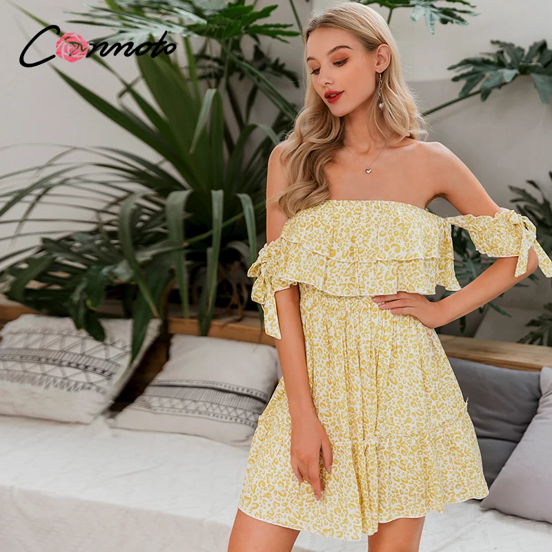 Conmoto летние пляжные платья с открытыми плечами женское Повседневное платье